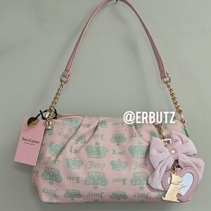 Juicy Couture Pink and Mint Green Logo Shoulder Bag with Bow Charm